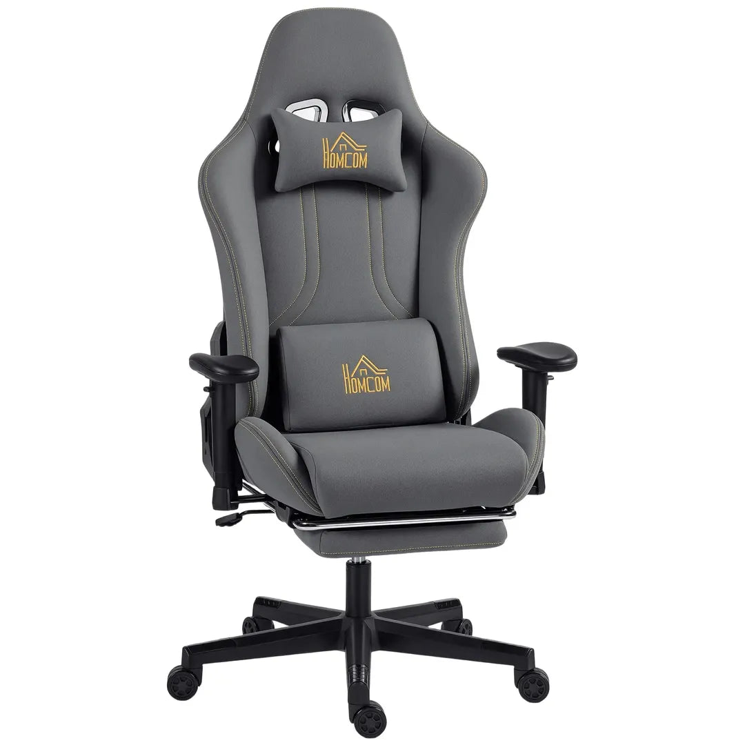 Ergonomisk gamerstol med 3D-armlæn – justerbar ryglæn, lændestøtte og hjul, grå