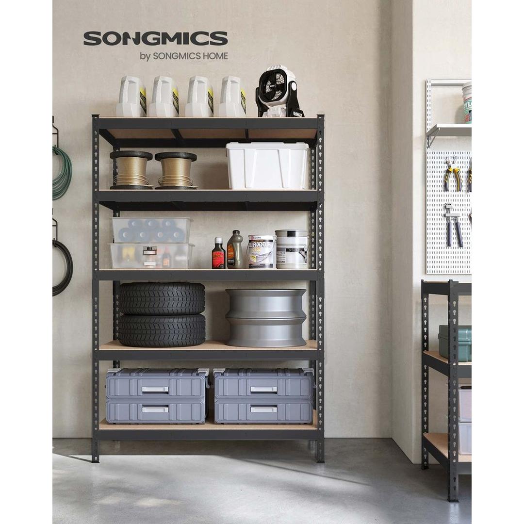 Sort kraftig reol med 5 hylder – 60 × 120 × 180 cm – solid opbevaringsreol til garage eller værksted