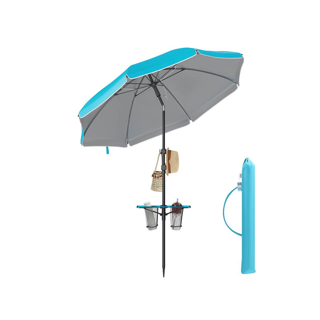 Strandparasol med opbevaringsrum – Ø160 eller 200 cm – justerbar 158-206 cm – UPF 50+ UV-beskyttelse – inkl. bæretaske