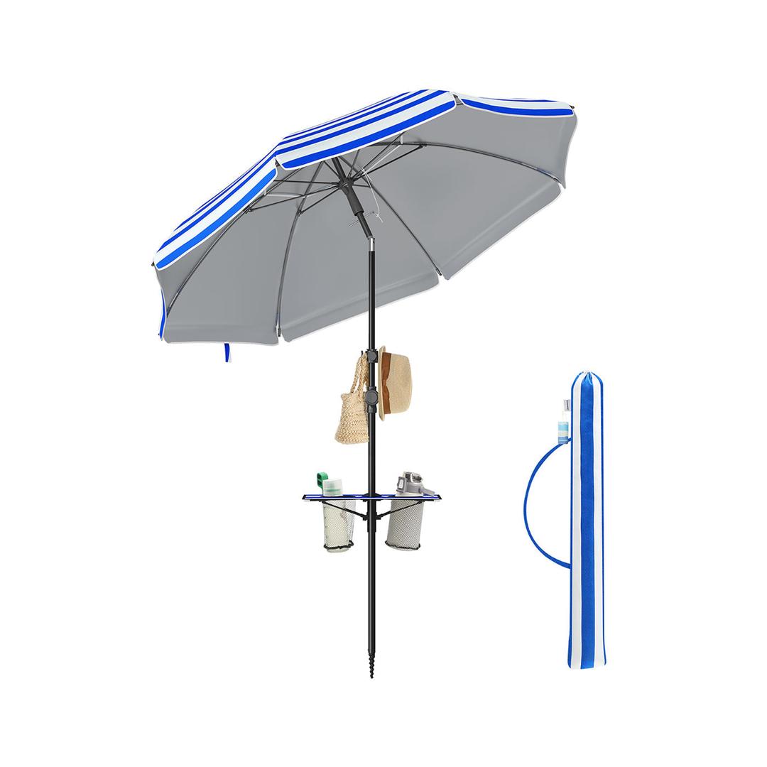 Strandparasol med opbevaringsrum – Ø160 eller 200 cm – justerbar 158-206 cm – UPF 50+ UV-beskyttelse – inkl. bæretaske