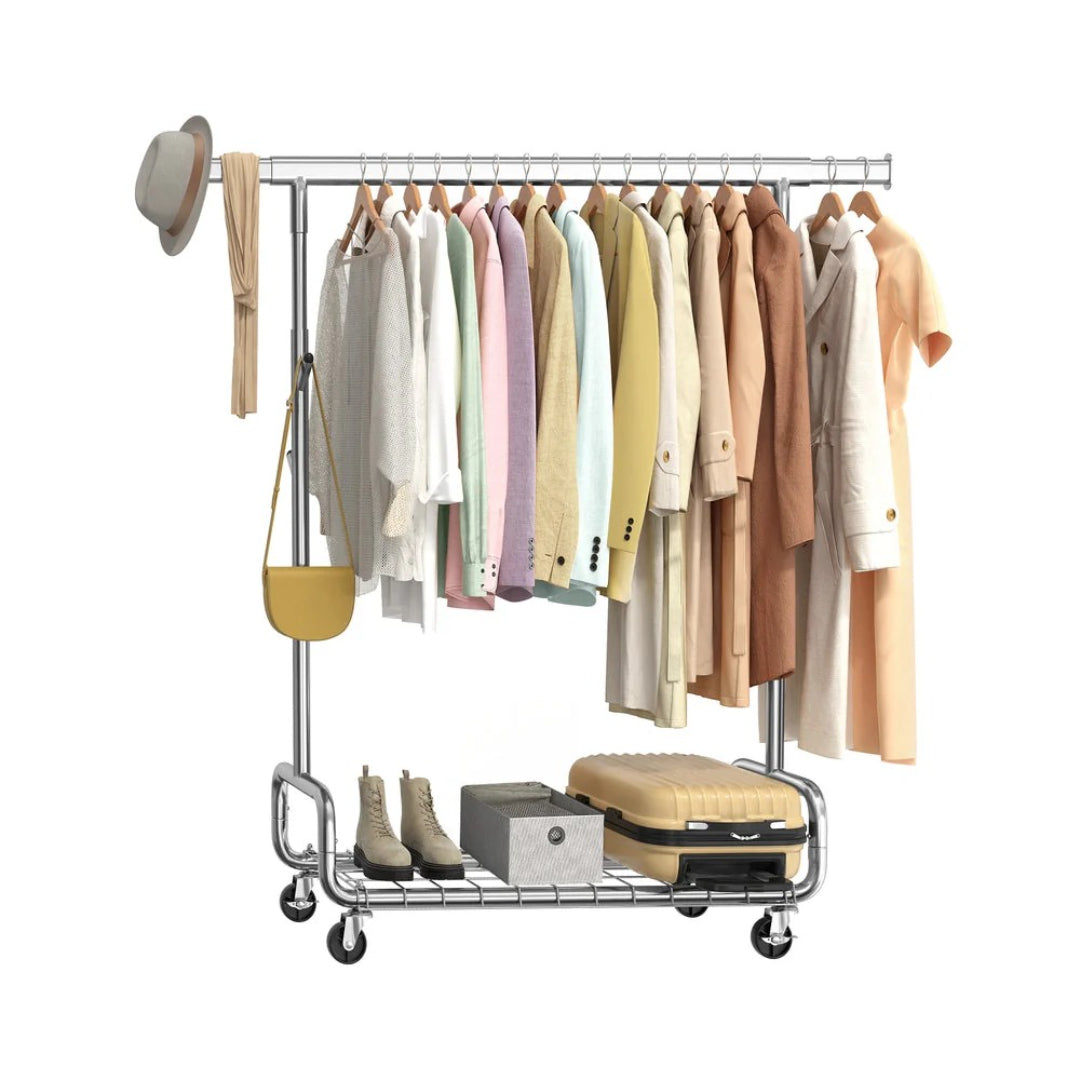 Tøjstativ på hjul – justerbar dobbelt stang 270 kg