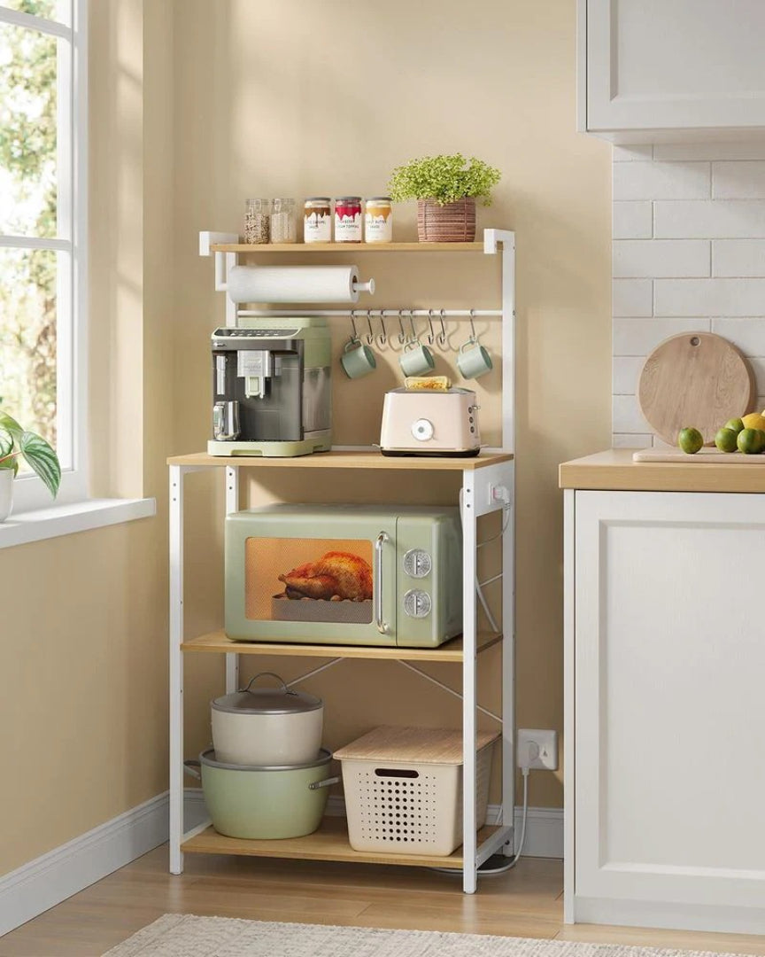 Køkkenreol med stikkontakt – mikrobølgehylde med justerbar hylde