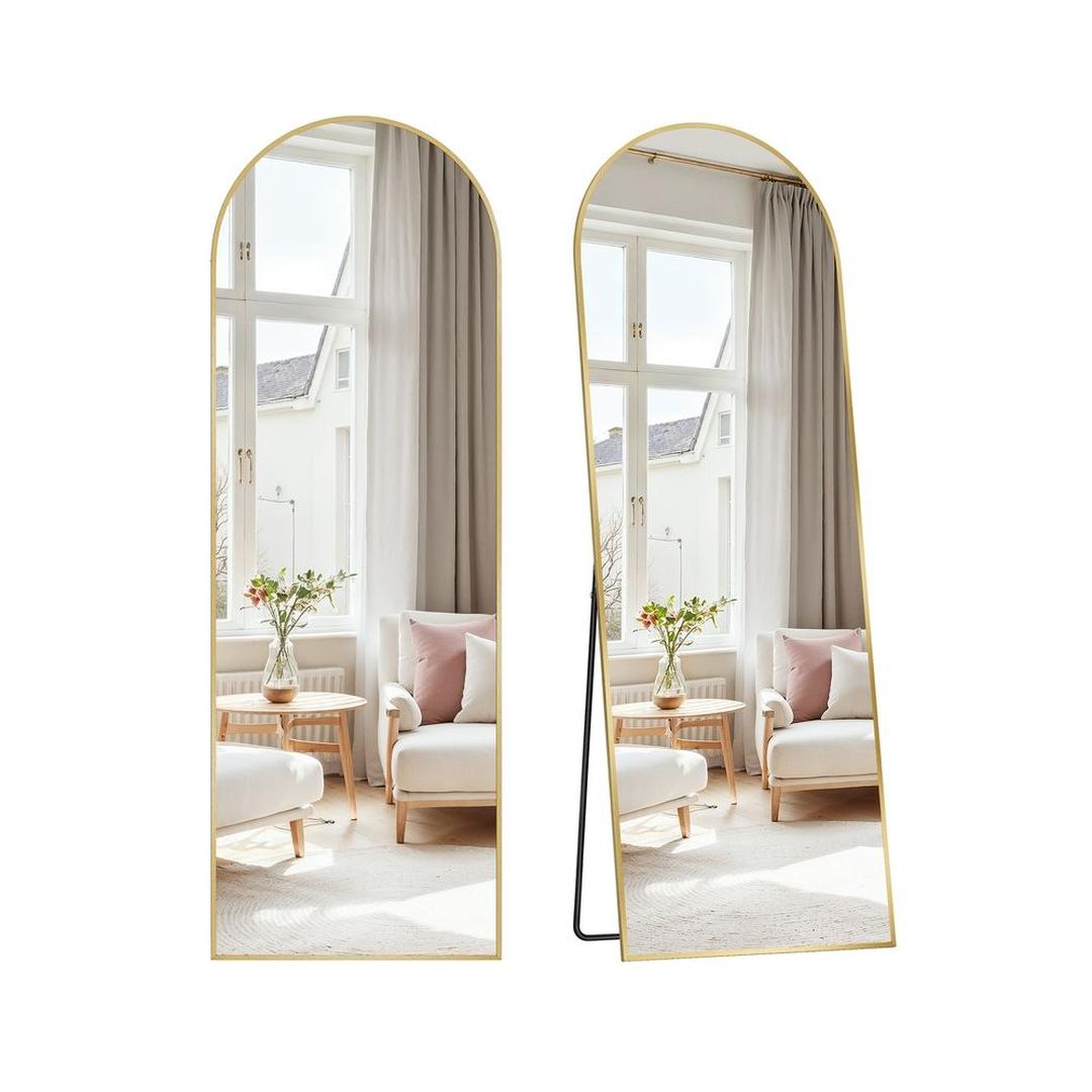 Stående Spejl med Buet Design – Fritstående eller Vægspejl med Aluminiumsramme, 160 × 50 cm