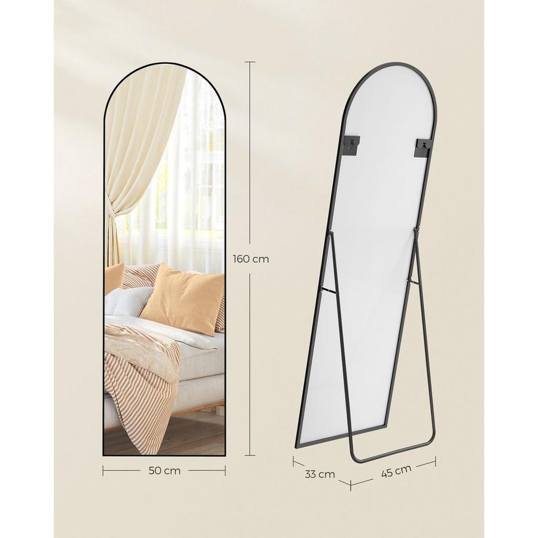 Stående Spejl med Buet Design – Fritstående eller Vægspejl med Aluminiumsramme, 160 × 50 cm