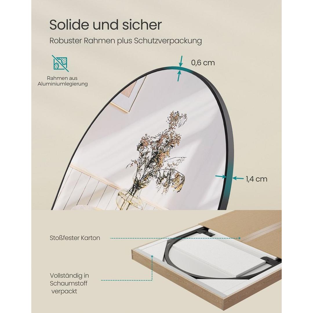 Stående Spejl med Buet Design – Fritstående eller Vægspejl med Aluminiumsramme, 160 × 50 cm