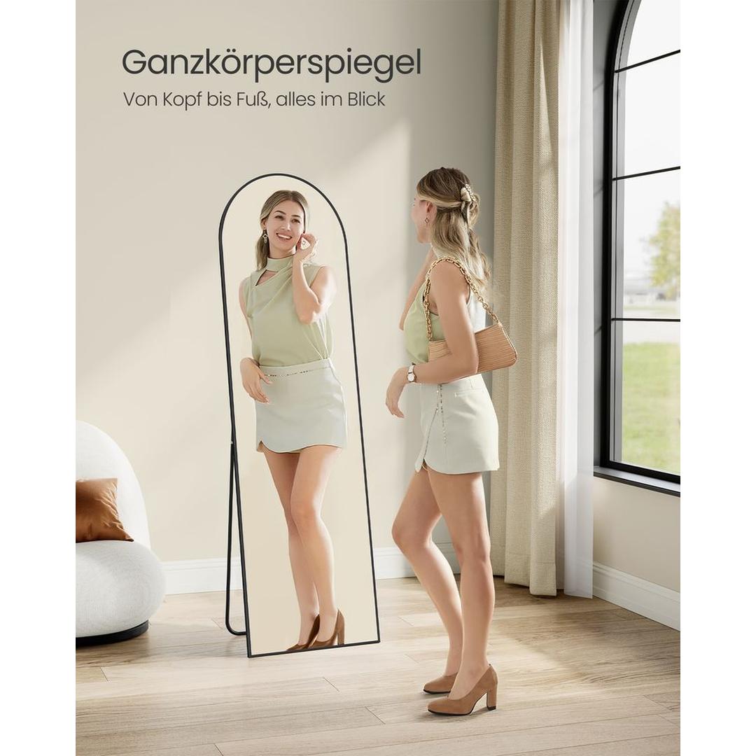 Stående Spejl med Buet Design – Fritstående eller Vægspejl med Aluminiumsramme, 160 × 50 cm