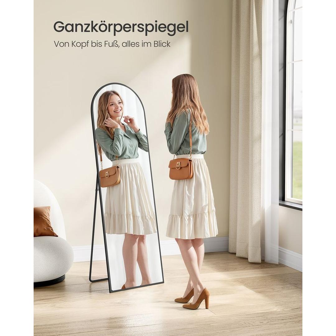Stående Spejl med Buet Design – Fritstående eller Vægspejl med Aluminiumsramme, 160 × 50 cm