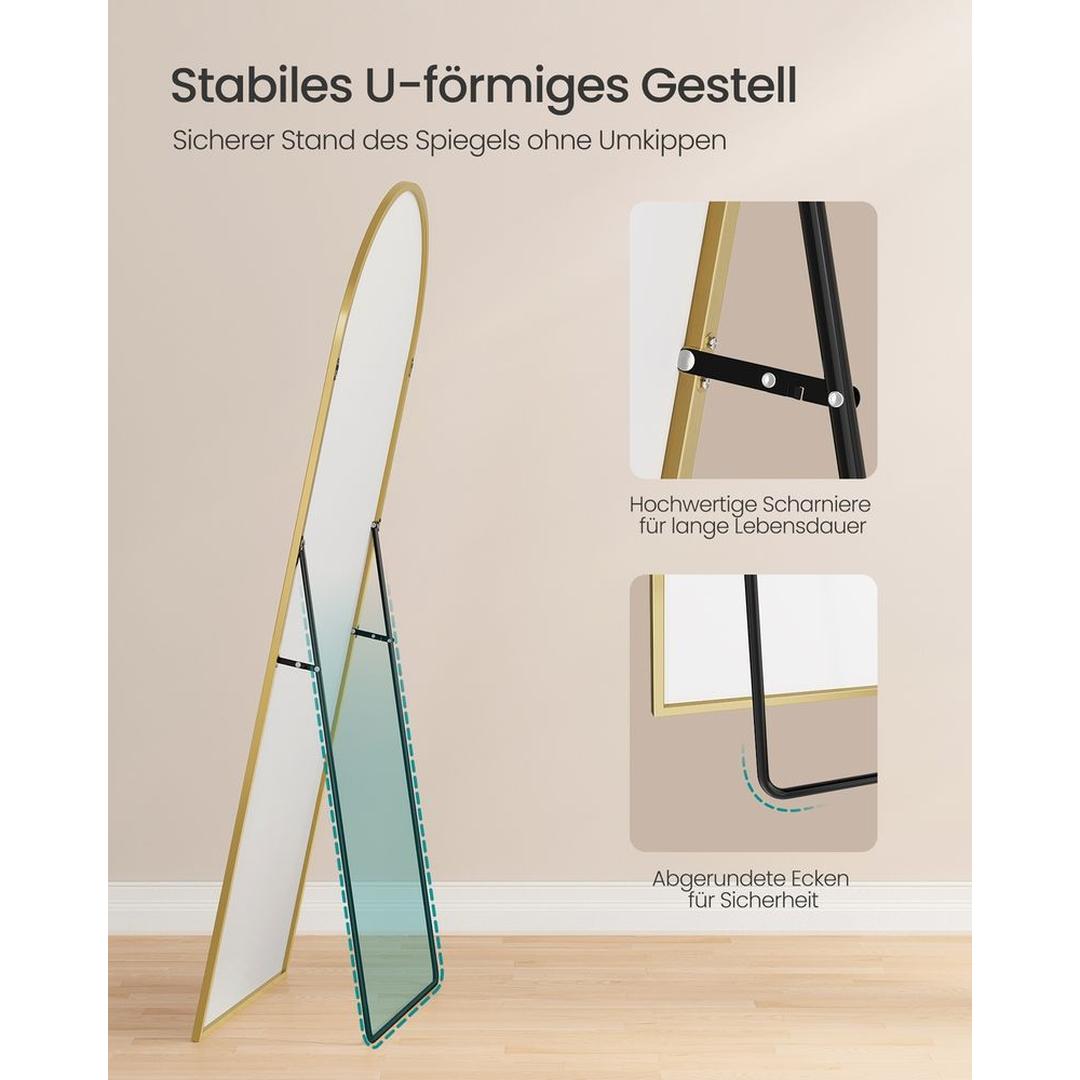 Stående Spejl med Buet Design – Fritstående eller Vægspejl med Aluminiumsramme, 160 × 50 cm