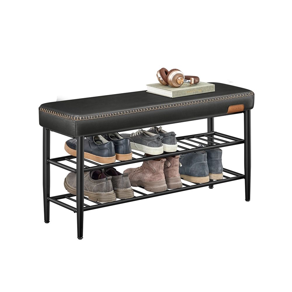 Polstret skobænk med opbevaringshylder