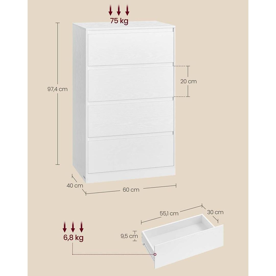 Kommode med 4 skuffer – moderne minimalistisk design, spånplade/MDF, 60 cm bred