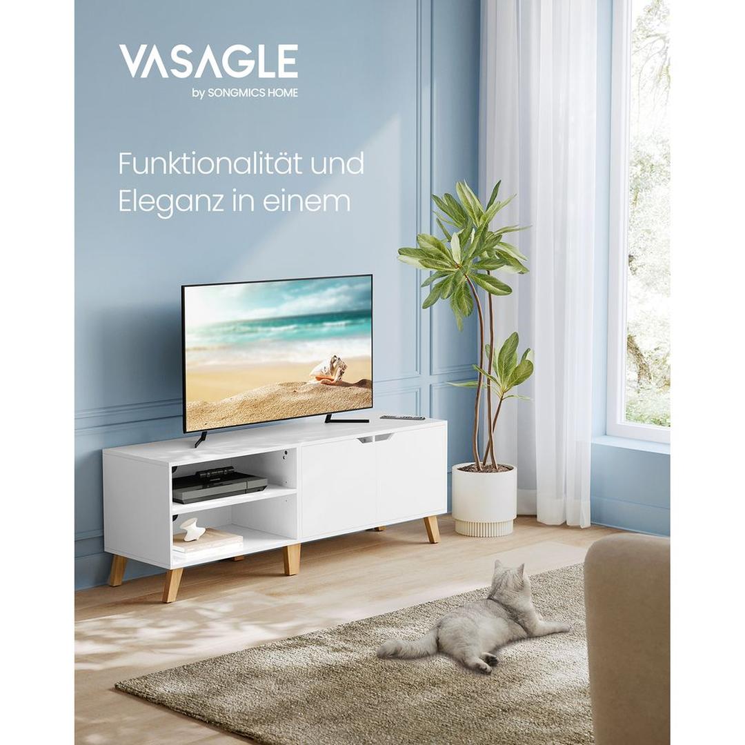TV-bord med 2 Låger – 140 × 40 × 50 cm Lavt Opbevaringsskab til Stue og Medieopbevaring