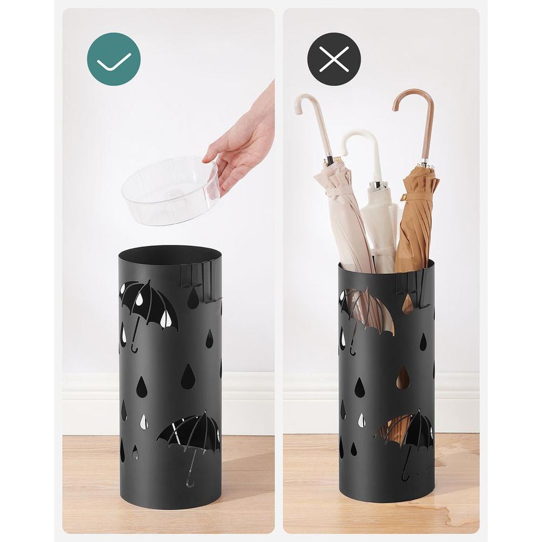Metal Paraplystativ med Drypbakke – Paraplyholder med 4 Kroge og Udskåret Design til Entré