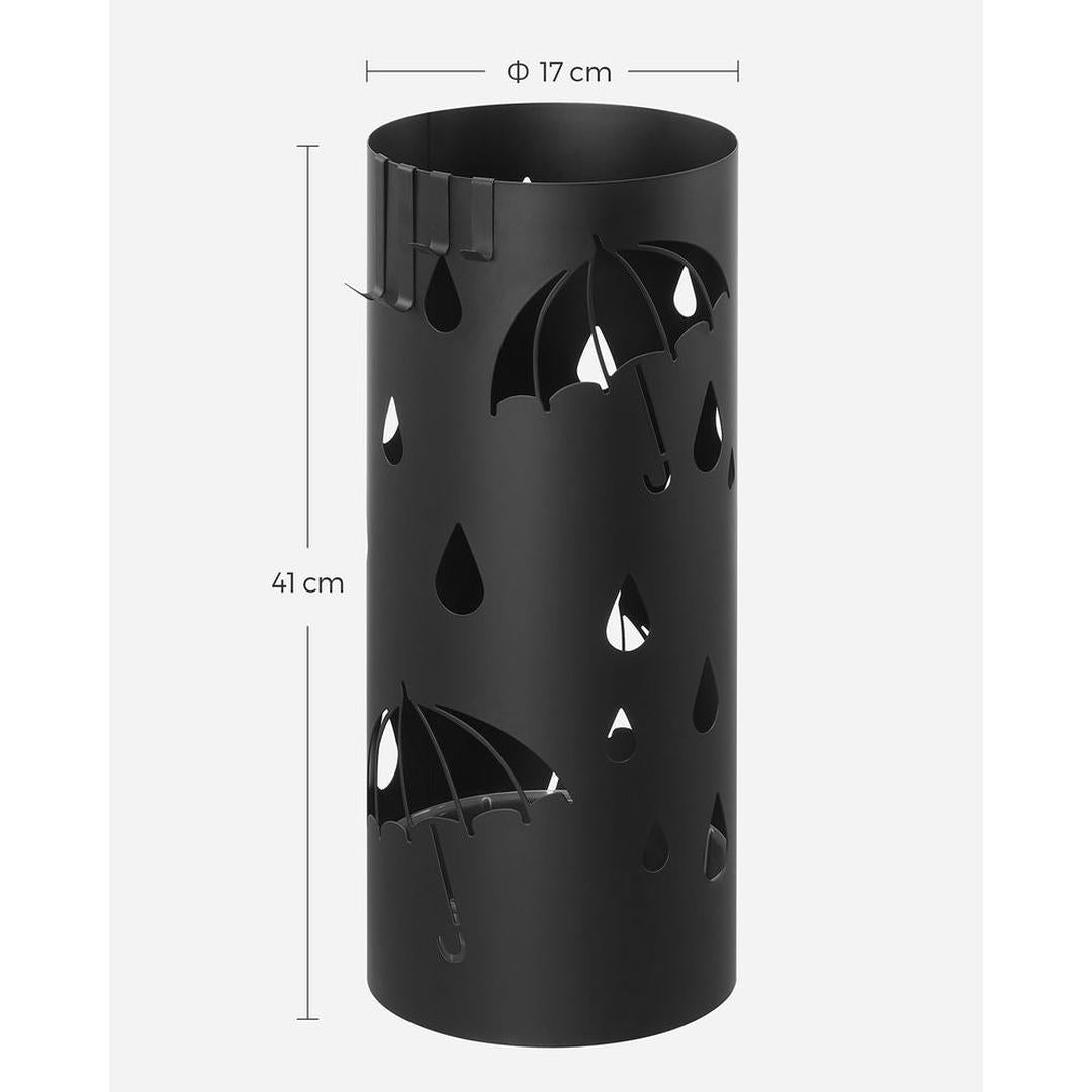 Metal Paraplystativ med Drypbakke – Paraplyholder med 4 Kroge og Udskåret Design til Entré