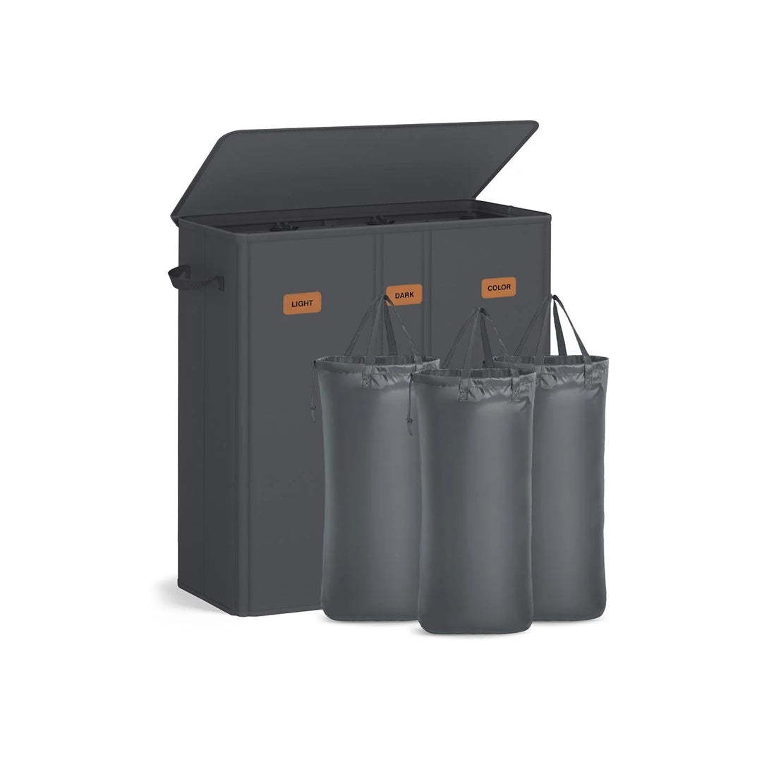 3-delt vasketøjskurv med låg og aftagelig pose