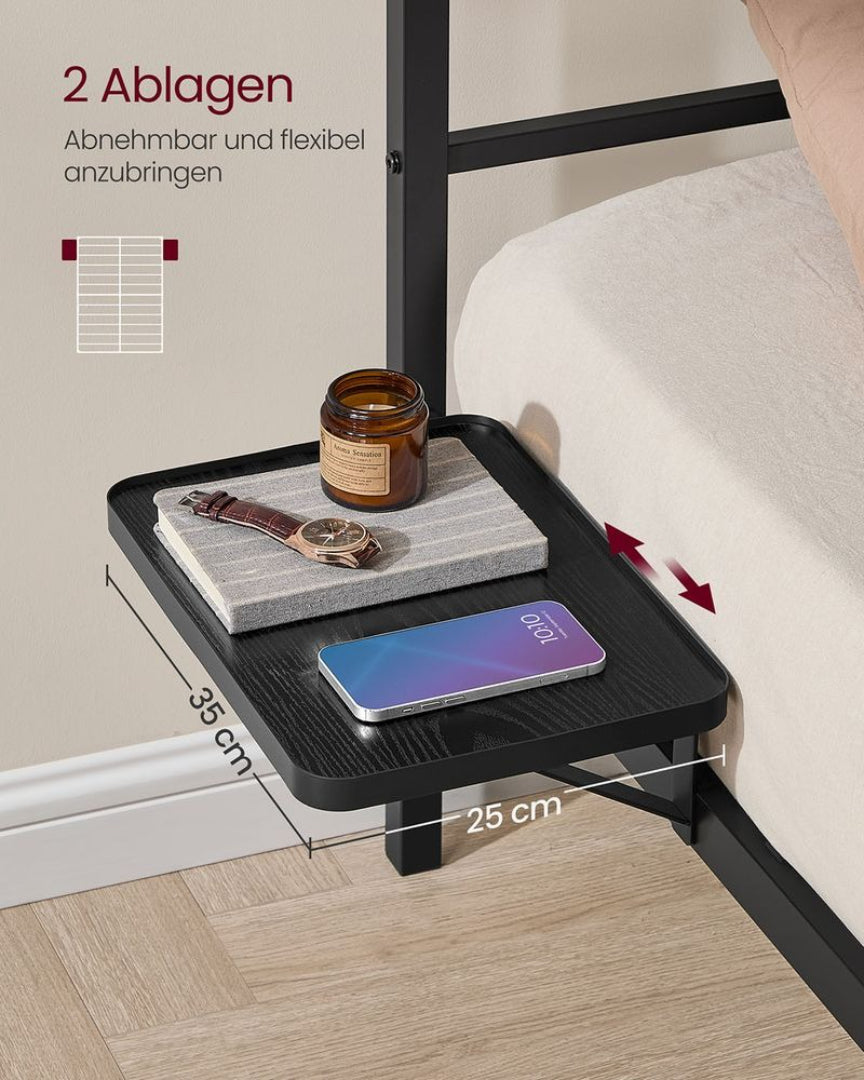 Metal sengestel 160x200 cm med opbevaringshylder sort