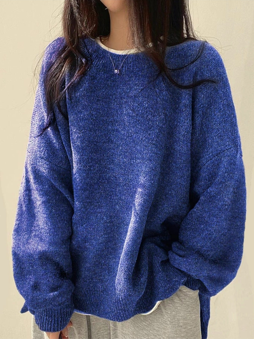 Oversize sweater til damer med rund hals – billede 8