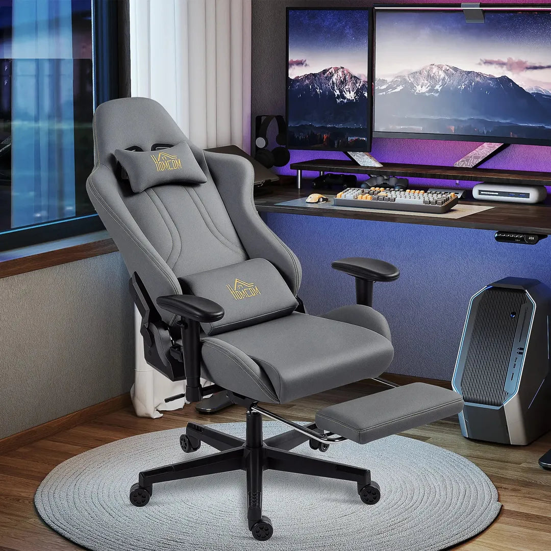 Ergonomisk gamerstol med 3D-armlæn – justerbar ryglæn, lændestøtte og hjul, grå