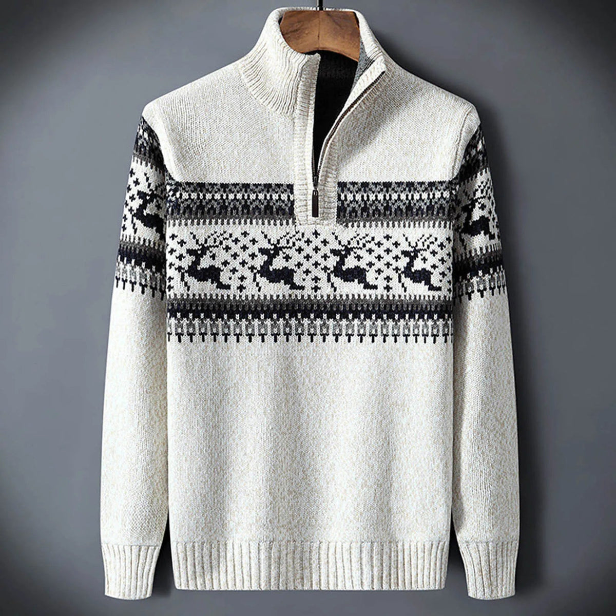 Mønstret half-zip sweater til herrer i vinterstrik – billede 3