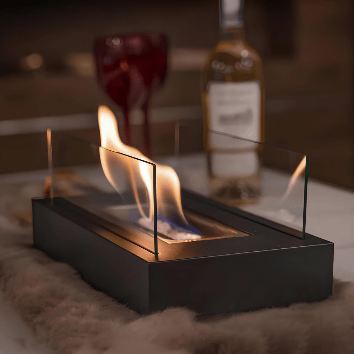 FLAMMELY bioethanol bordkamin i sort med levende flamme