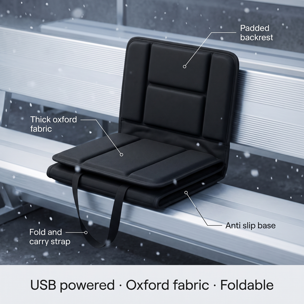 Sort foldbar varmepude med ryglæn og USB-varme – billede 2