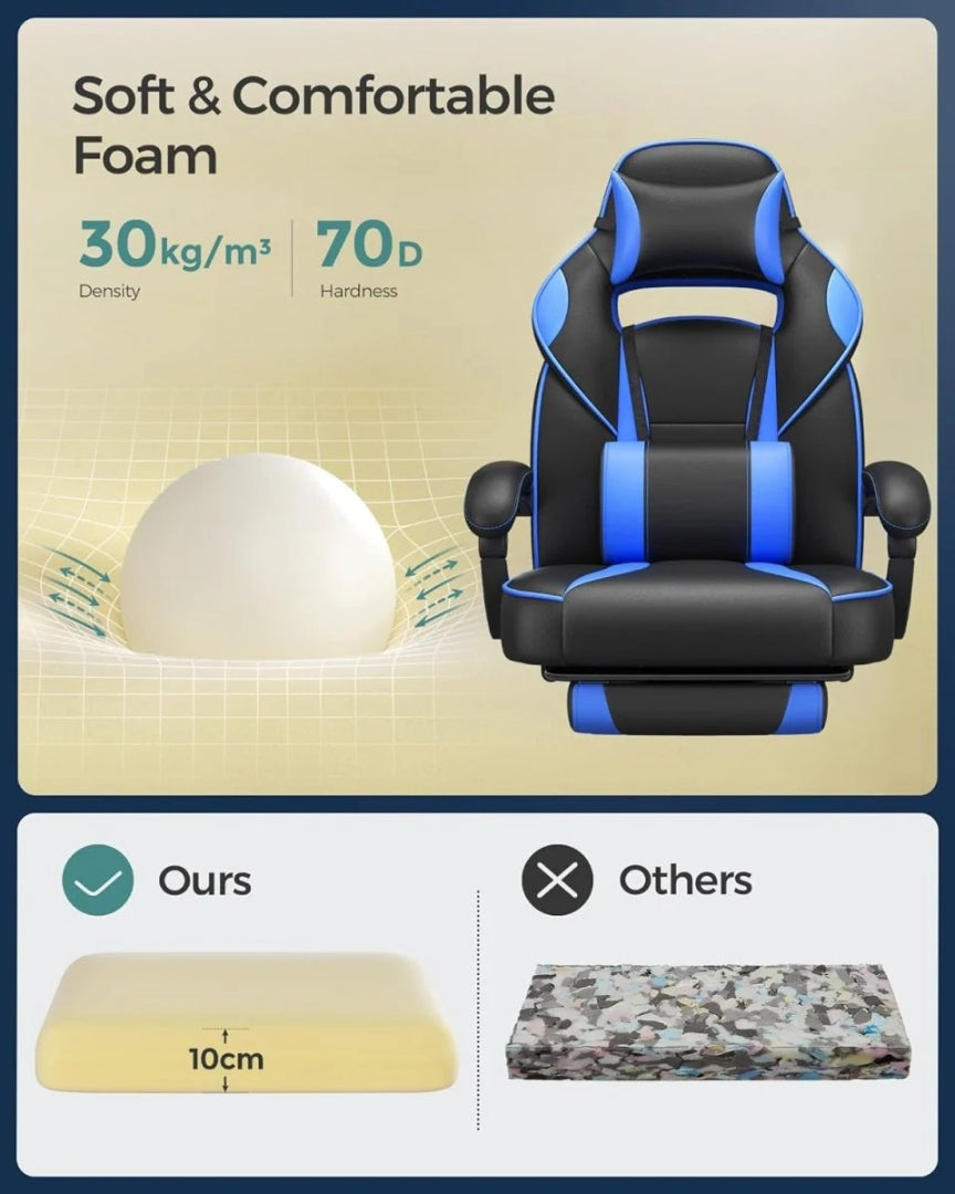 Ergonomisk gamingstol med nakkestøtte og fodstøtte
