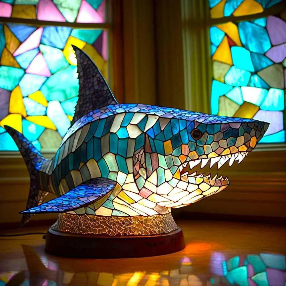 GLASFAUNA kunstnerisk bordlampe i farvet glas – billede 13
