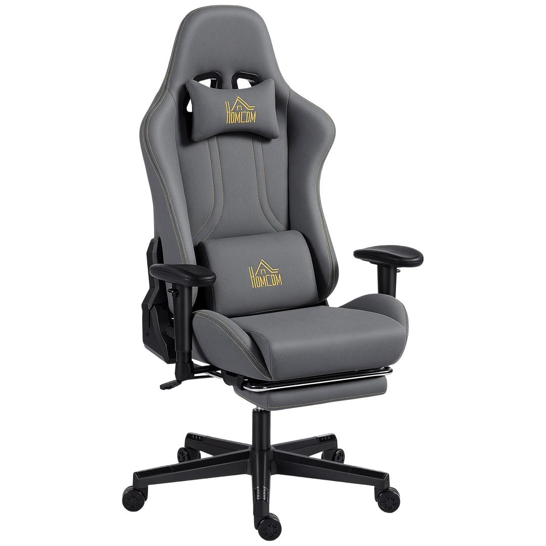 Ergonomisk gamerstol med 3D-armlæn – justerbar ryglæn, lændestøtte og hjul, grå