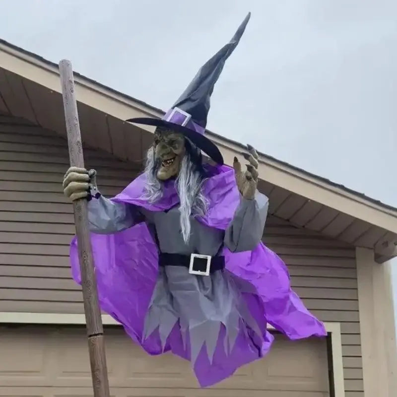 Bevægelig halloweendekoration med flyvende heks i 180 cm – billede 4
