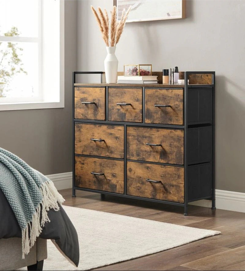 Industriel kommode med 7 stofskuffer