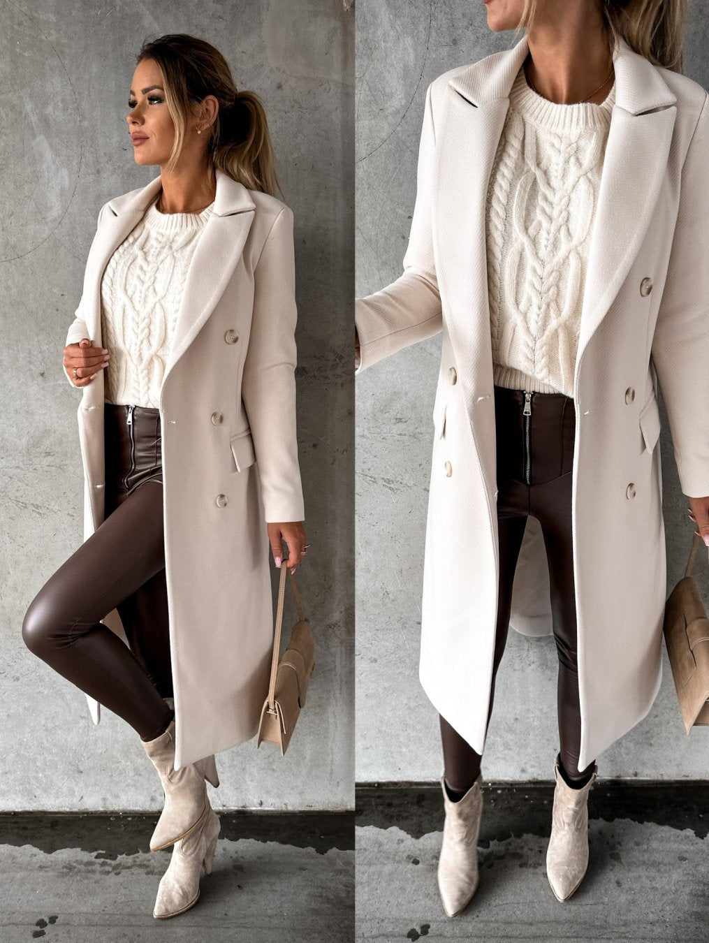 Dame i elegant sort vinterjakke på bytur