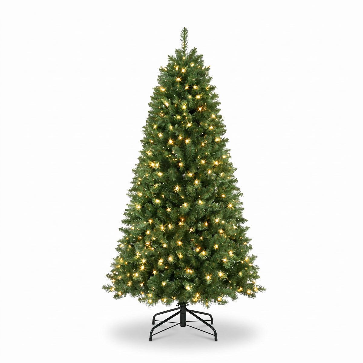 Klassisk kunstigt juletræ med varmhvide lys og fyrrenåle på metalstel, 137, 168 eller 244 cm