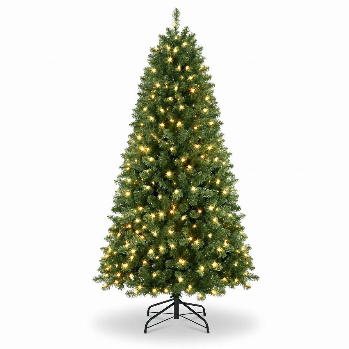 Klassisk kunstigt juletræ med varmhvide lys og fyrrenåle på metalstel, 137, 168 eller 244 cm
