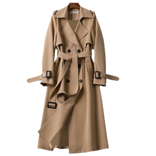 KNAPSTED beige trenchcoat til damer set forfra