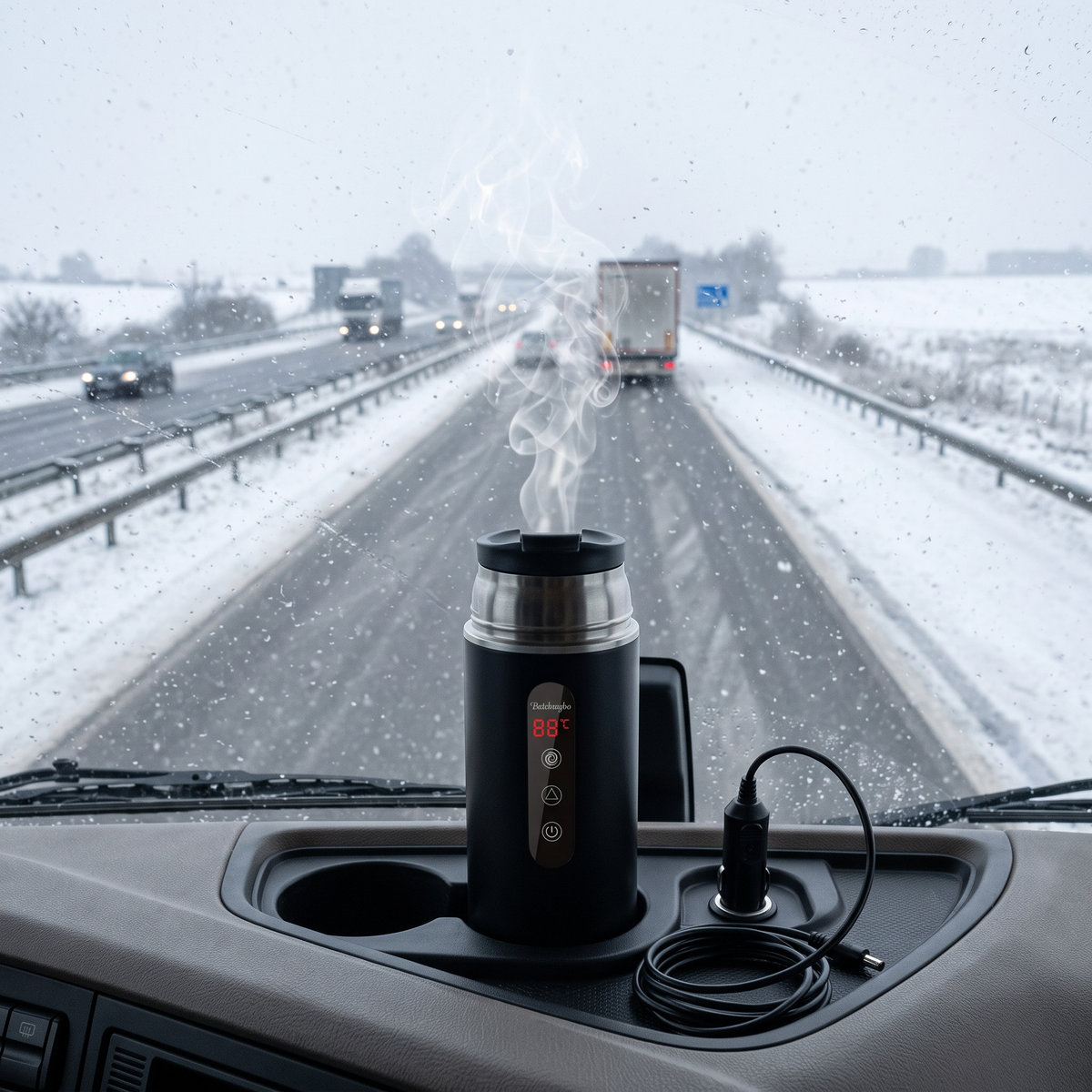 Hvid elkedel til bilen med inderside i rustfrit stål