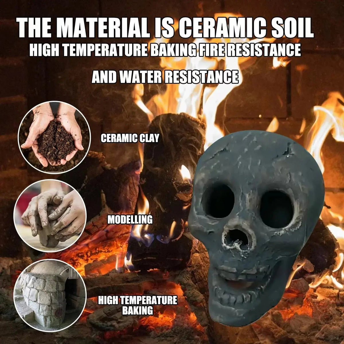 Sort kraniefigur i resin til gotisk indretning og halloween – billede 3