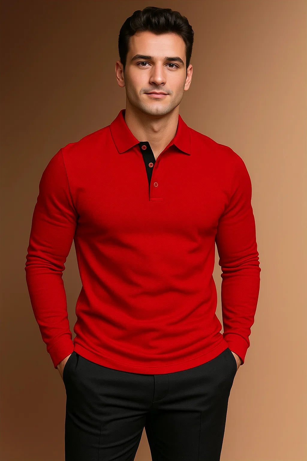 Langærmet poloshirt til herrer med krave og knaplukning i regular fit – billede 7