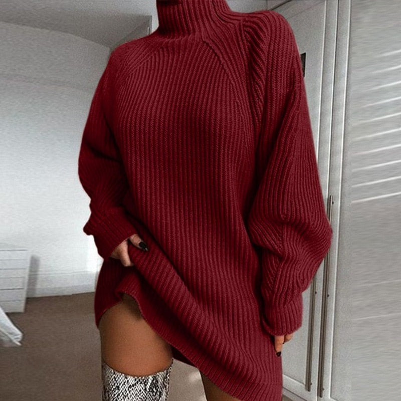 Lang oversized striktrøje med varm rullekrave – billede 6