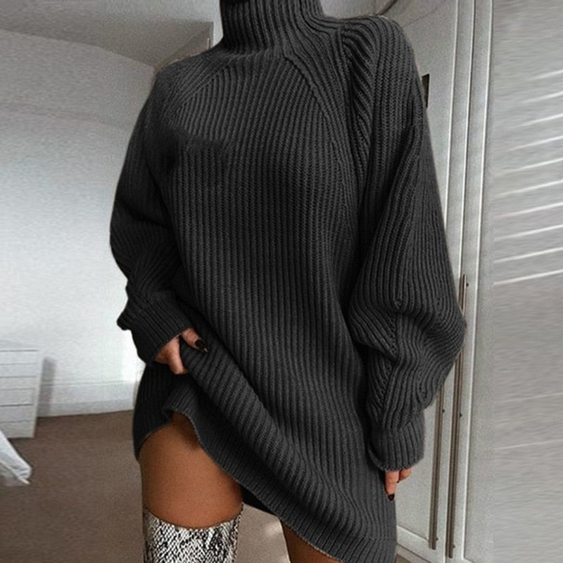 Lang oversized striktrøje med varm rullekrave – billede 10
