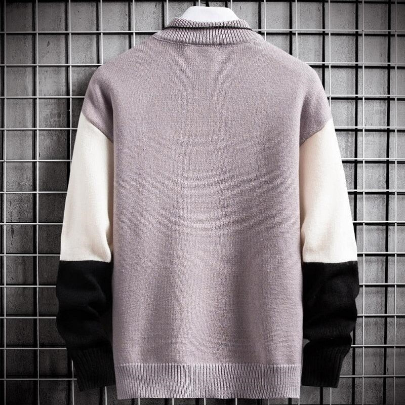 Varm patchwork pullover med rund hals i blødt strik – billede 4
