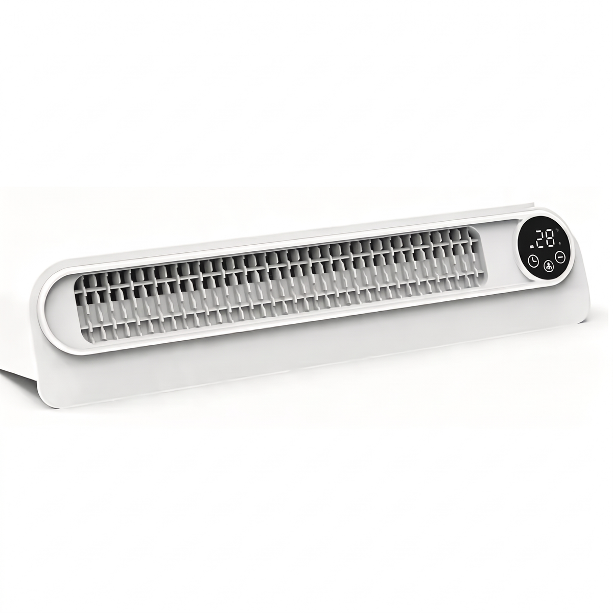 Hvid radiatorventilator placeret på den øverste kant af en radiator