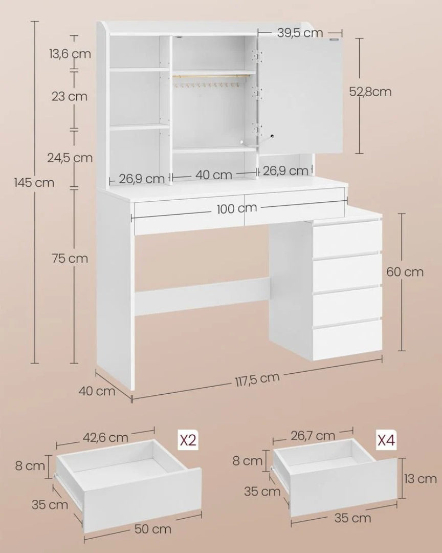 Sminkebord med LED-belysning og opbevaring