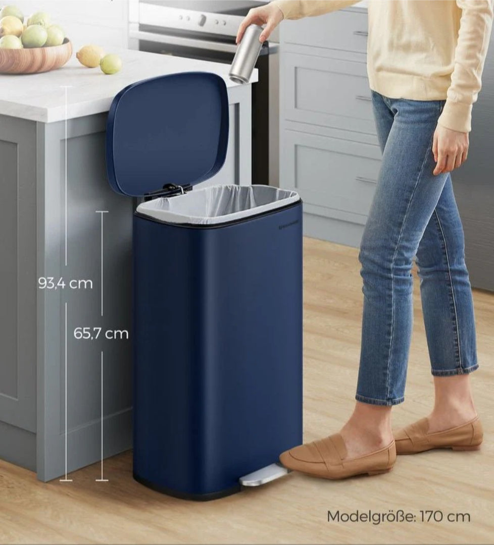 50L affaldsspand i rustfrit stål med pedal og soft-close låg