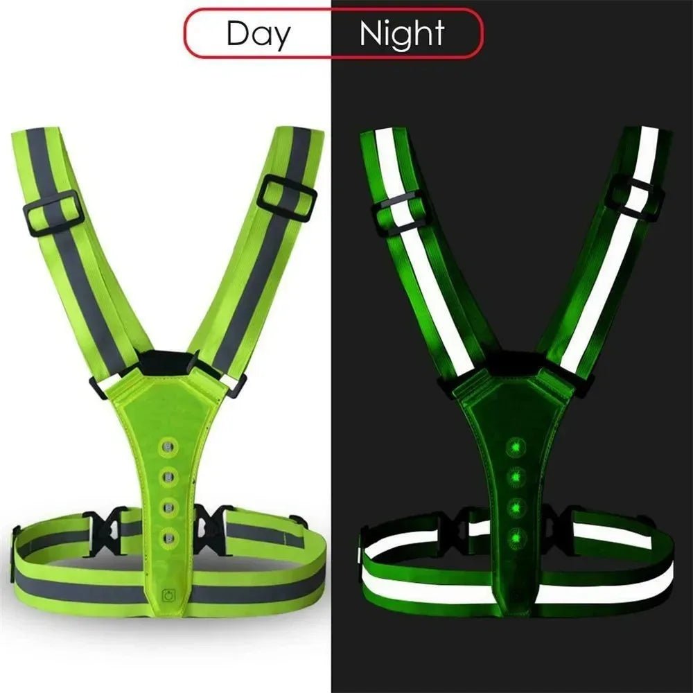 Justerbar LED-løbevest med lys og reflekterende striber – billede 5