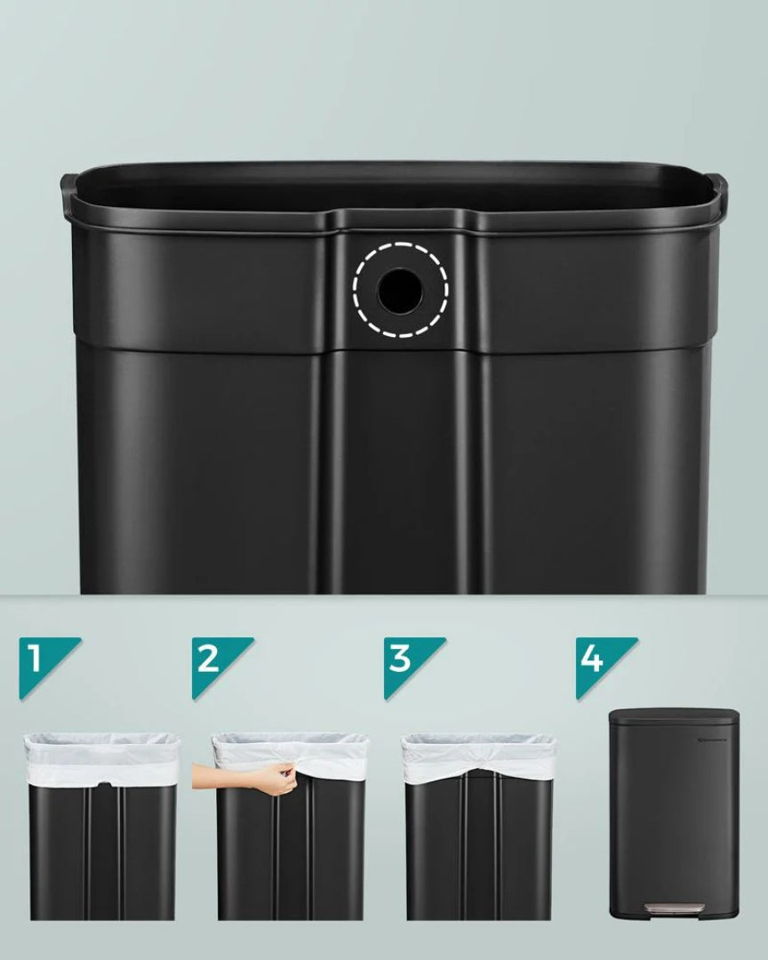 50L affaldsspand i rustfrit stål med pedal og soft-close låg – produktvisning 11 | Noreva Home