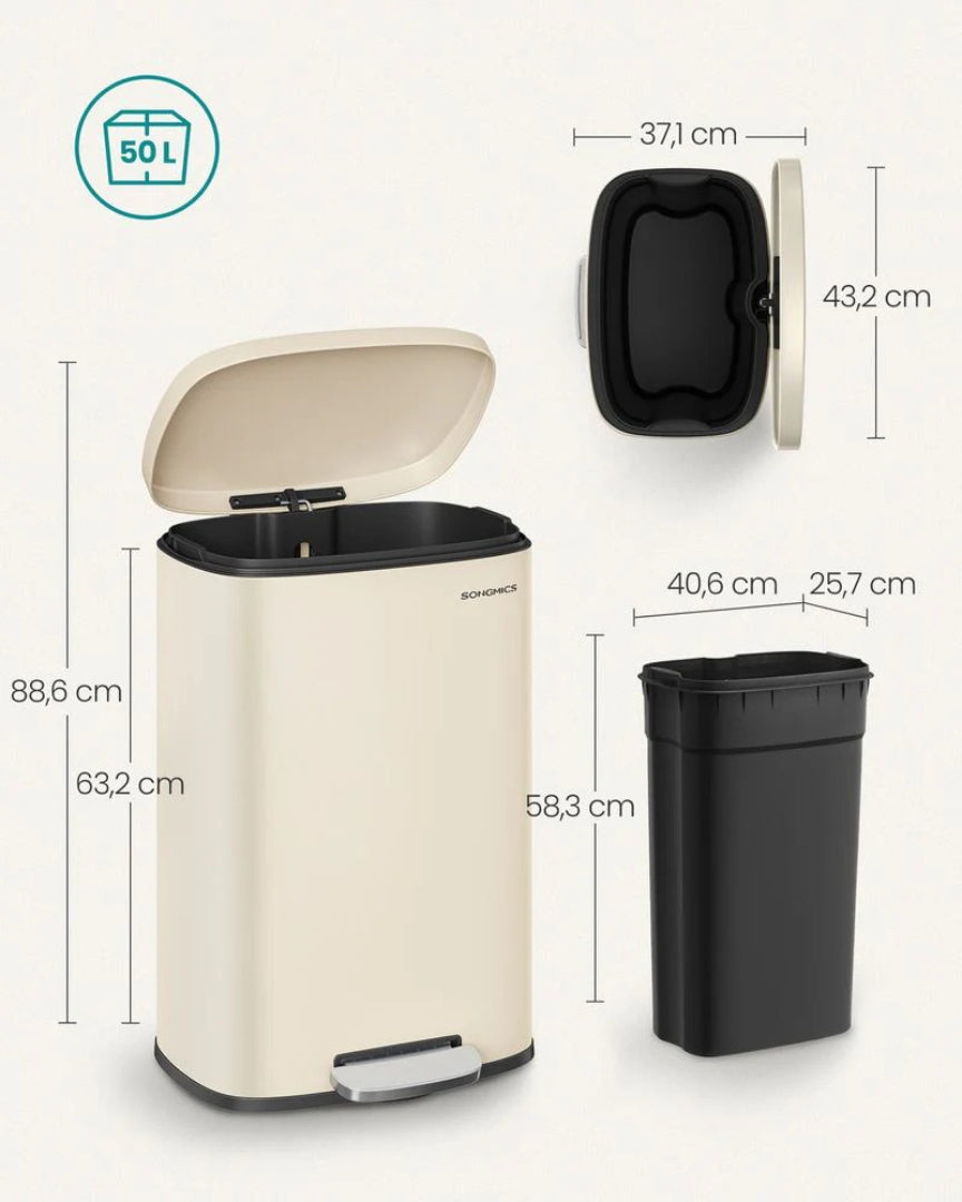50L affaldsspand i rustfrit stål med pedal og soft-close låg – produktvisning 12 | Noreva Home