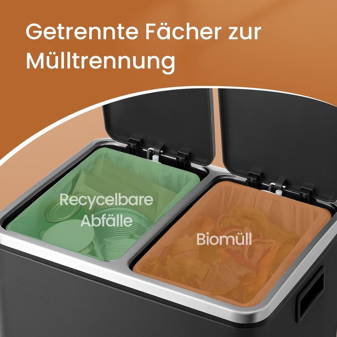 Affaldssorteringsspand 2 × 15 liter – skraldespand med 2 rum – inklusive 15 affaldsposer – produktvisning 7 | Noreva Home