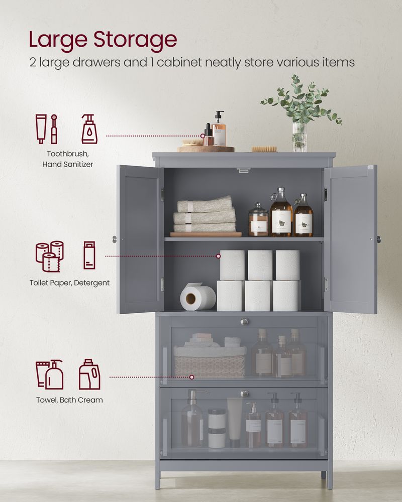 Badeværelsesskab med 2 skuffer, 2 låger og justerbar hylde, produktvisning 16 | Noreva Home