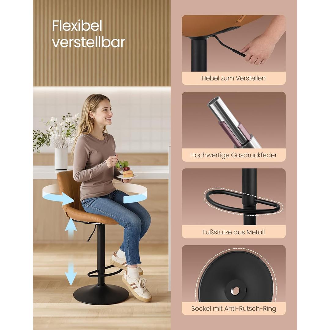 Barkrukke sæt med 2 stk – højdejusterbare og 360° drejelige – produktvisning 7 | Noreva Home