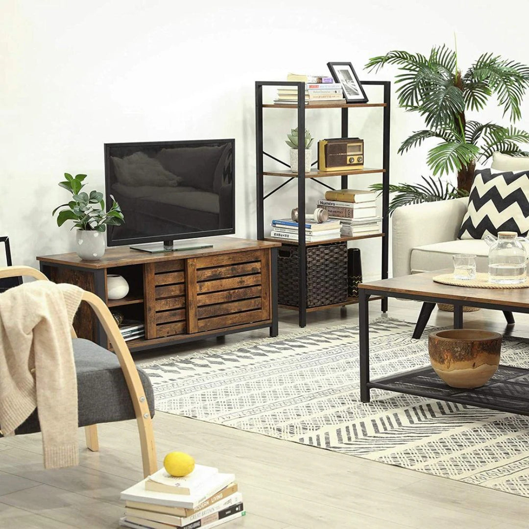 Bogreol med 4 niveauer, stålstel og hylder i spånplade, produktvisning 7 | Noreva Home