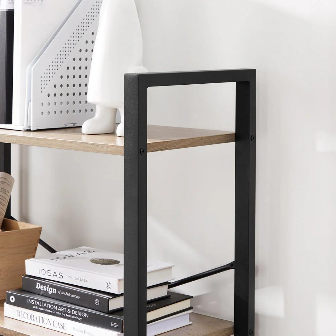 Bogreol med 4 niveauer, stålstel og hylder i spånplade, produktvisning 12 | Noreva Home